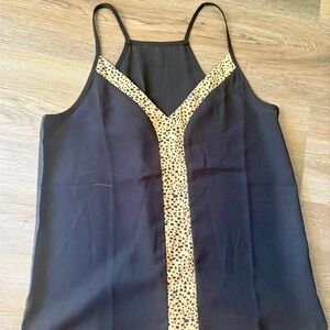 SHEIN Black Spaghetti Strap Tank with Leopard-Print Center Stripe